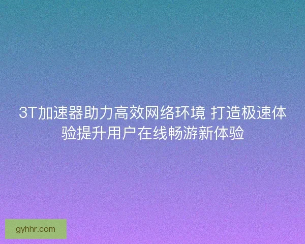 3T加速器助力高效网络环境 打造极速体验提升用户在线畅游新体验